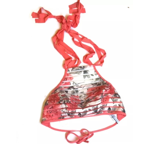 $88 isabella rose High Neck Bikini halter Top flower Floral Rose Melon stripes - Picture 2 of 4